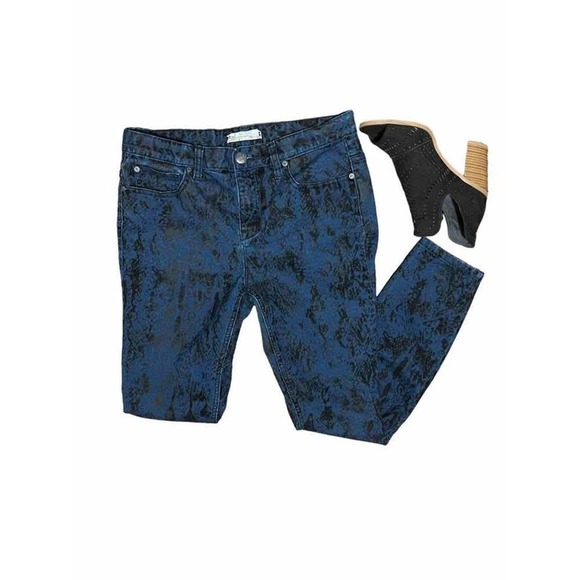 Free People Velvet Flocked Skinny Jeans Blue With Black Flocking Size 29 - Picture 2 of 5